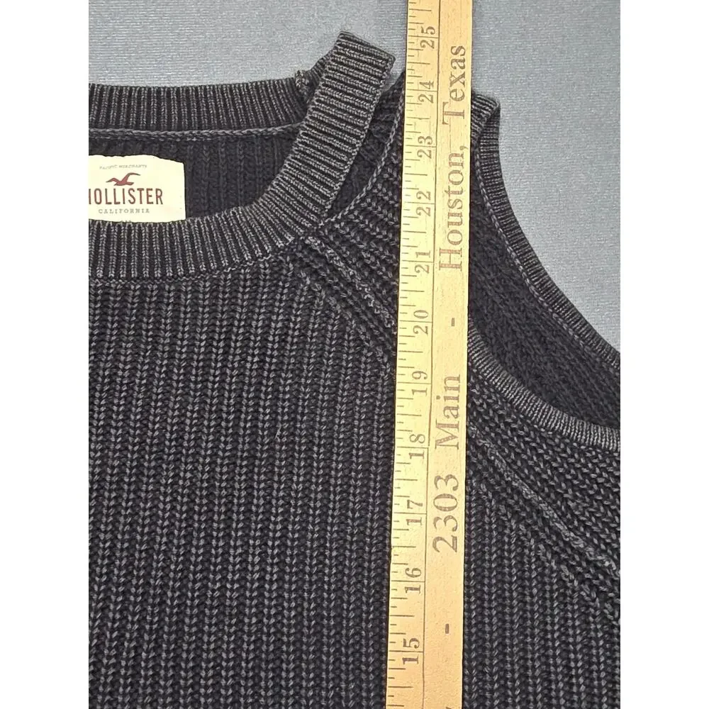 Hollister Womens Small Cold Shoulder Ribbed Sweater Chunky Knit Crew Gray Small